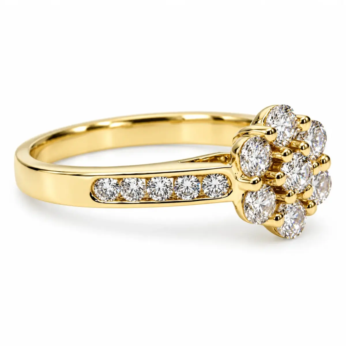 9ct Yellow Gold CZ 9mm Floral Cluster Ring with Stone-Set Shoulders - 9YCYR1826