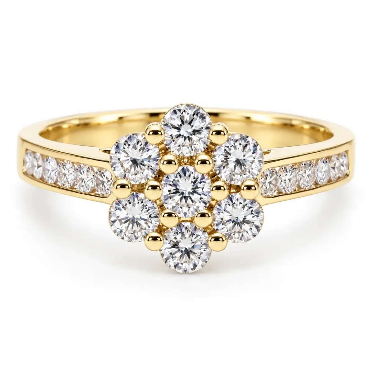 9ct Yellow Gold CZ 9mm Floral Cluster Ring with Stone-Set Shoulders - 9YCYR1826