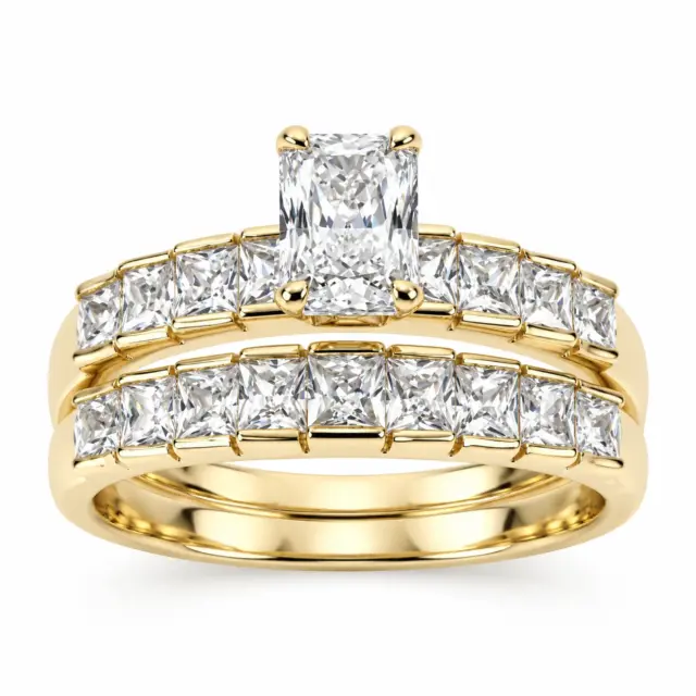 9ct Yellow Gold Emerald Cut & Baguette CZ 2-Piece Bridal Ring Set - 9YCYR1788AB