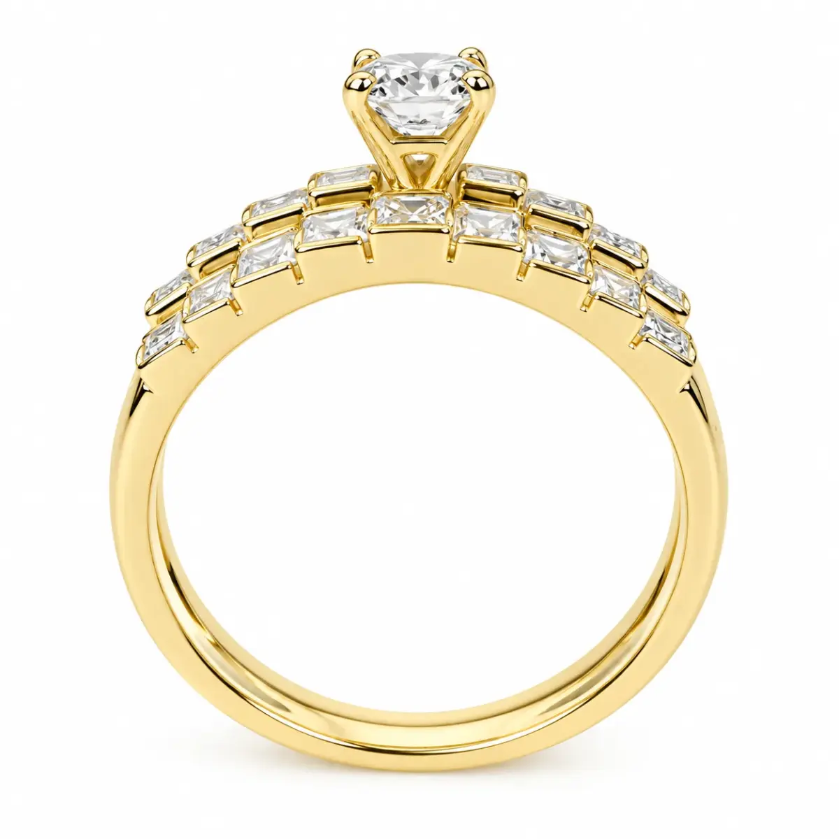 9ct Yellow Gold Emerald Cut & Baguette CZ 2-Piece Bridal Ring Set - 9YCYR1788AB