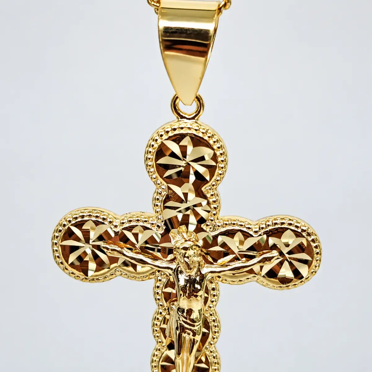 9ct Yellow Gold Faceted Diamond-Cut Crucifix Cross Pendant – 25mm x 19mm | Made in Italy - 9KCR102Y