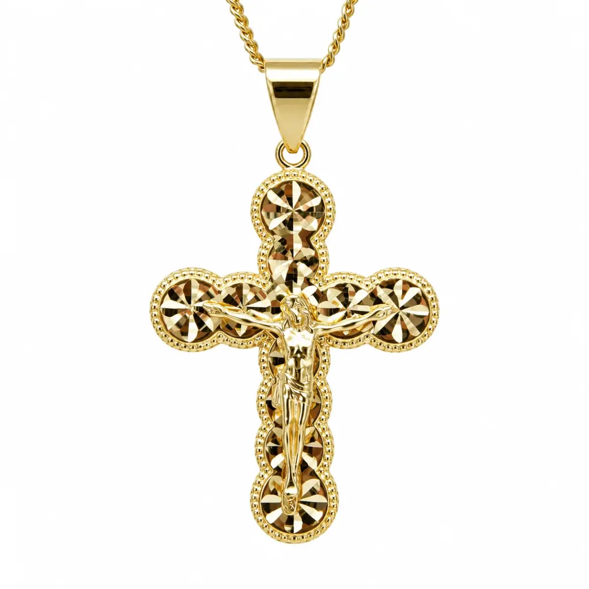 9ct Yellow Gold Faceted Diamond-Cut Crucifix Cross Pendant – 25mm x 19mm | Made in Italy - 9KCR102Y