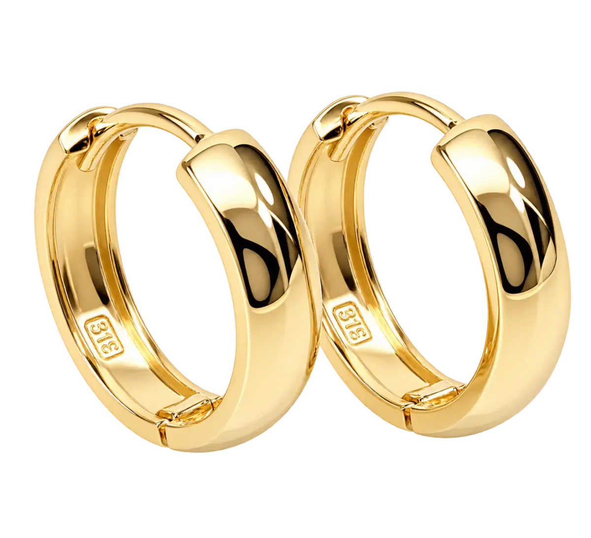 9ct Yellow Gold Half Round Hinged Huggie Hoop Earrings – 10mm Inside Diameter | 3.20mm Wide | Made in Italy - 9KER540