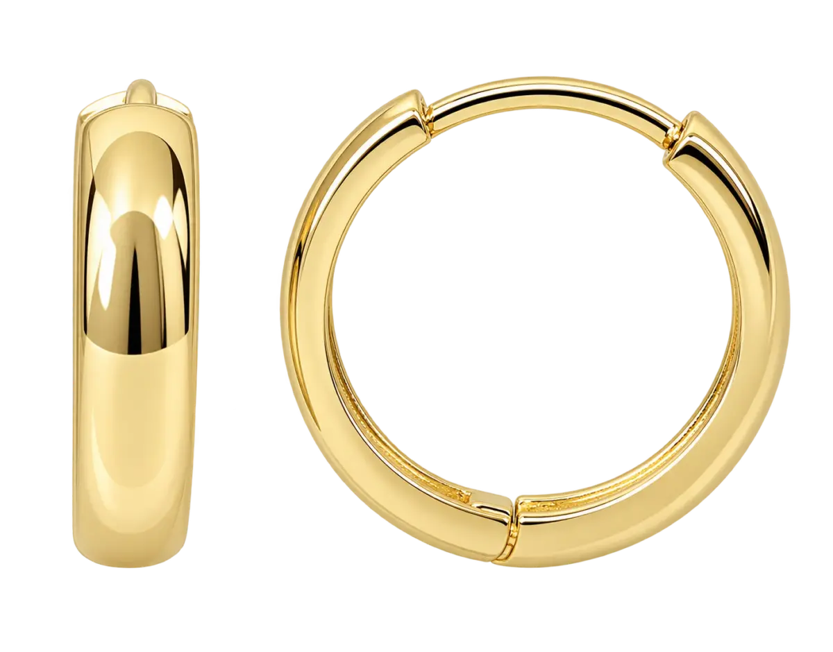 9ct Yellow Gold Half Round Hinged Huggie Hoop Earrings – 10mm Inside Diameter | 3.20mm Wide | Made in Italy - 9KER540