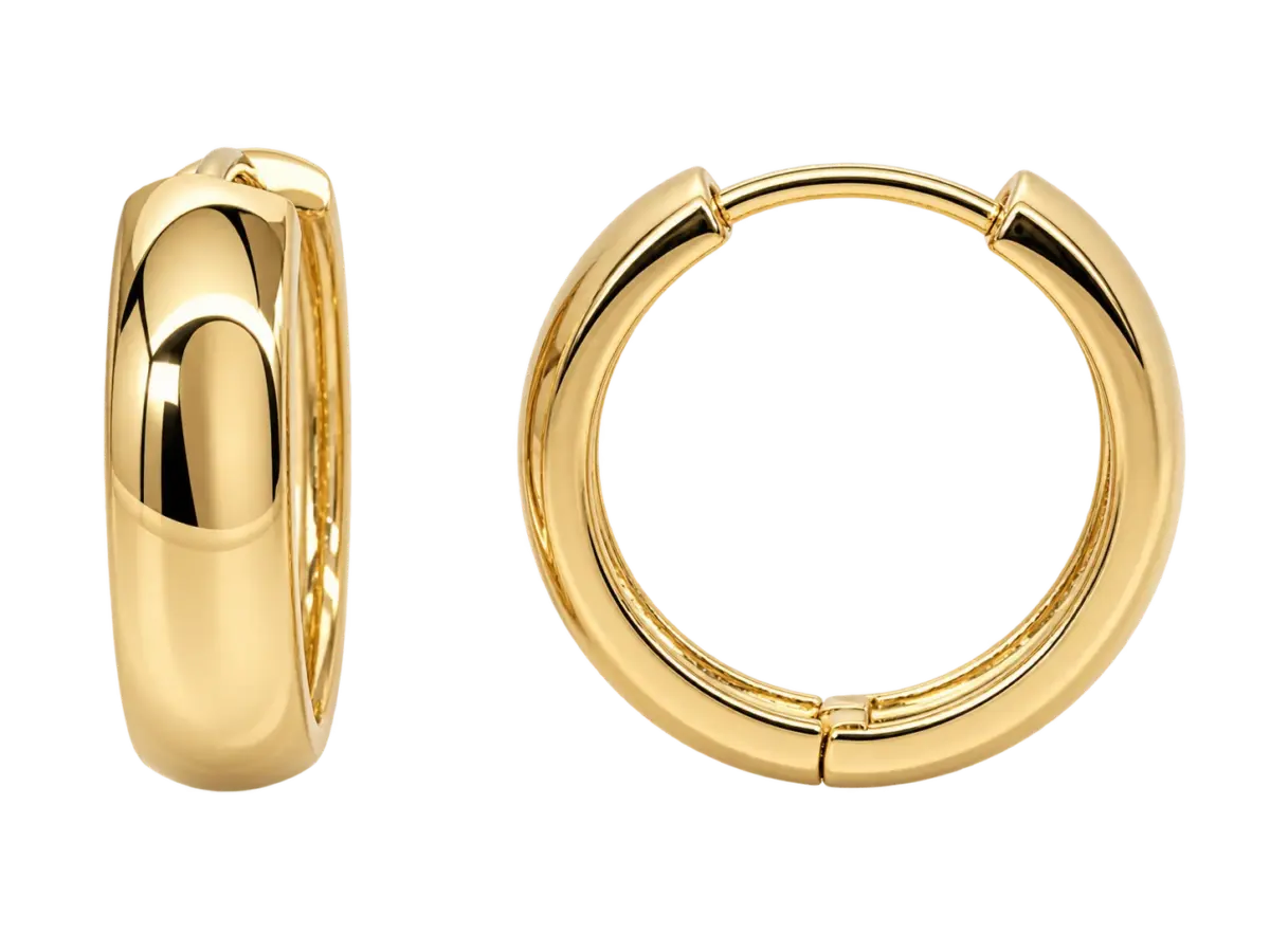 9ct Yellow Gold Half Round Hinged Huggie Hoop Earrings – 13mm Inside Diameter | 4.30mm Wide | Made in Italy - 9KER542