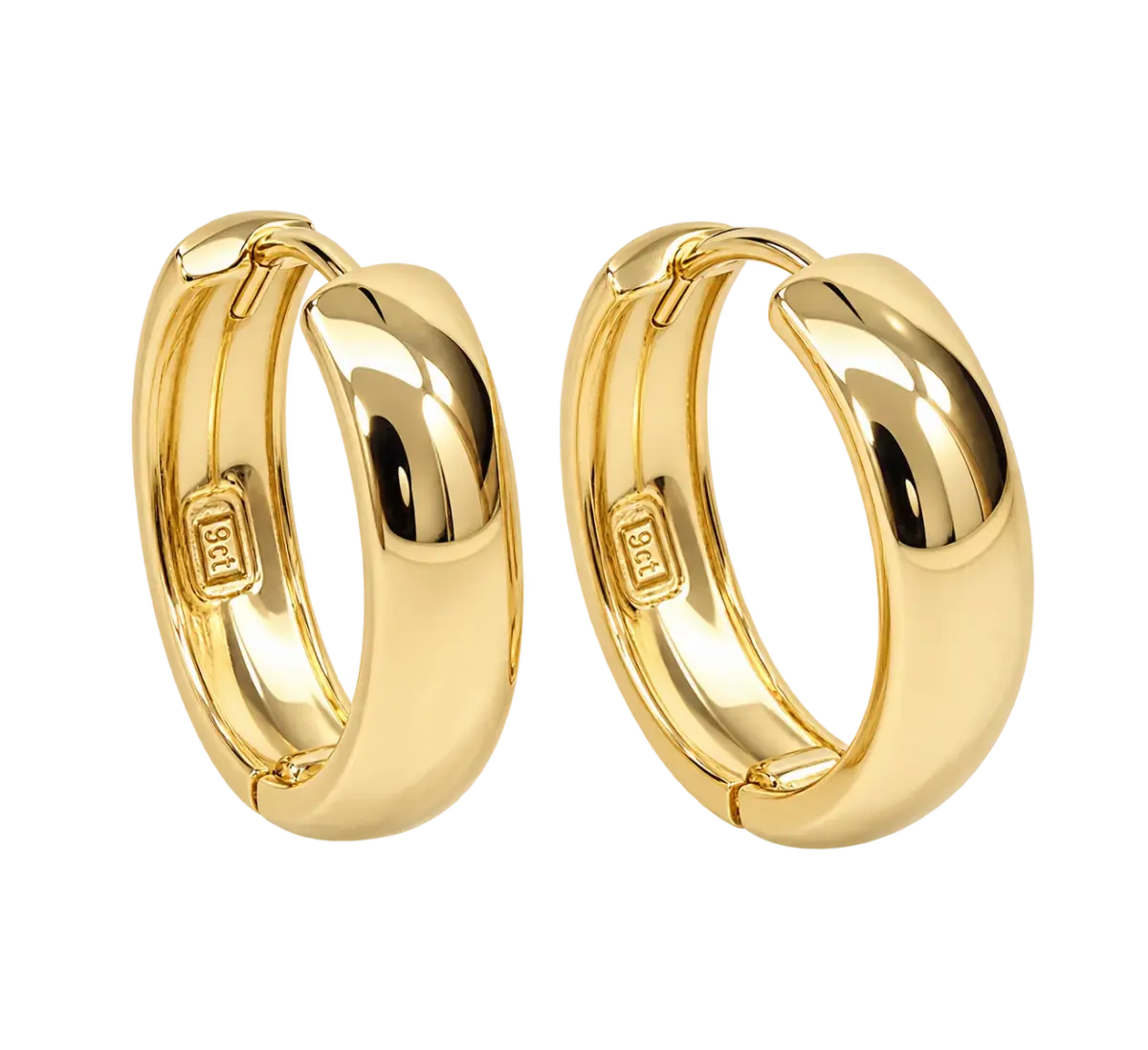9ct Yellow Gold Half Round Hinged Huggie Hoop Earrings – 13mm Inside Diameter | 4.30mm Wide | Made in Italy - 9KER542