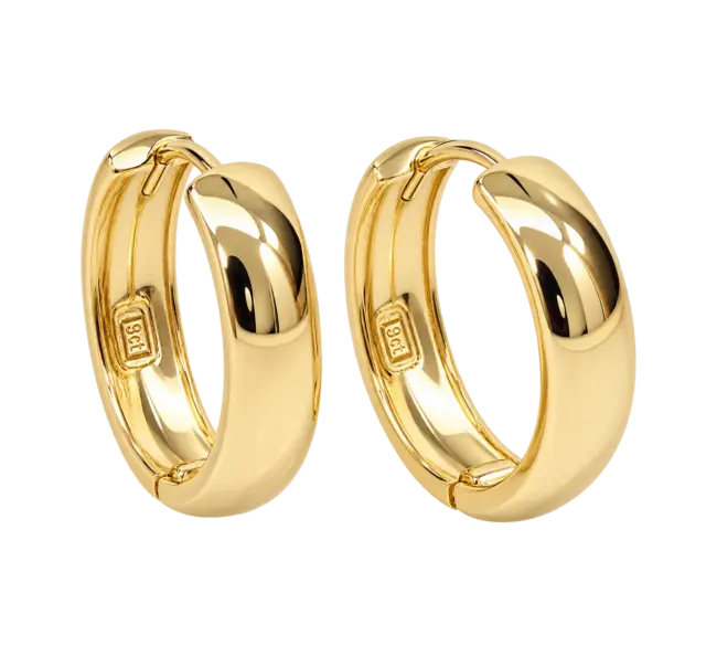 9ct Yellow Gold Half Round Hinged Huggie Hoop Earrings – 13mm Inside Diameter | 4.30mm Wide | Made in Italy - 9KER542