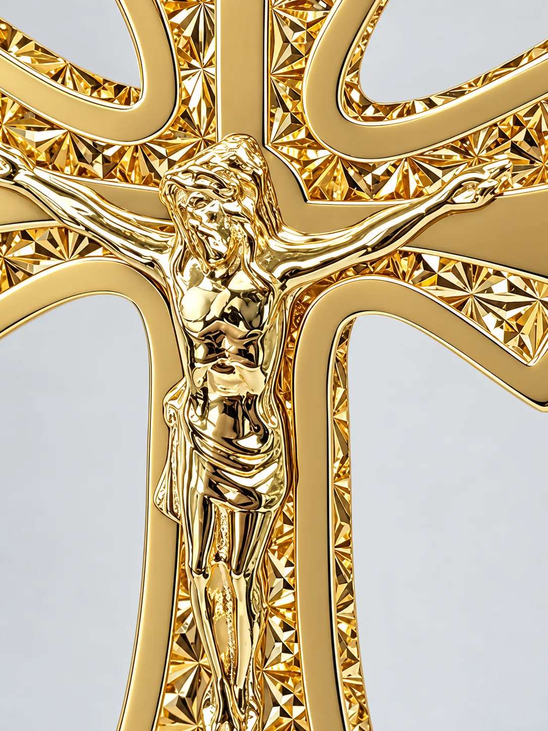 9ct Yellow Gold Italian Flared Crucifix Pendant – Diamond Cut Double-Layer Cross – 45mm x 30mm - 9KCR699