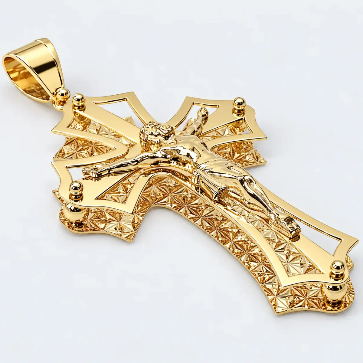 9ct Yellow Gold Italian Flared Crucifix Pendant – Diamond Cut Double-Layer Cross – 45mm x 30mm - 9KCR699