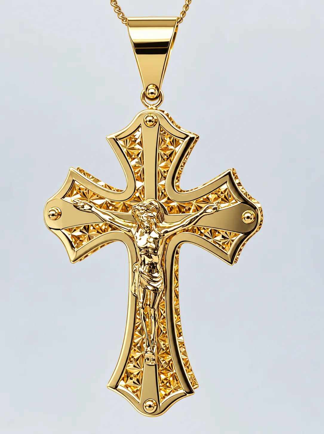 9ct Yellow Gold Italian Flared Crucifix Pendant – Diamond Cut Double-Layer Cross – 45mm x 30mm - 9KCR699
