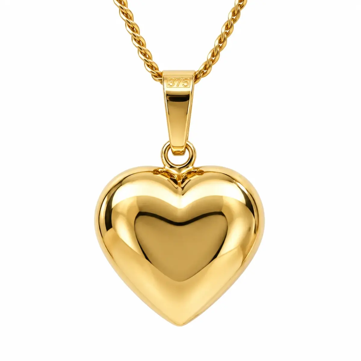 9ct Yellow Gold Italian Puff Heart Pendant – 12mm - 9KC232