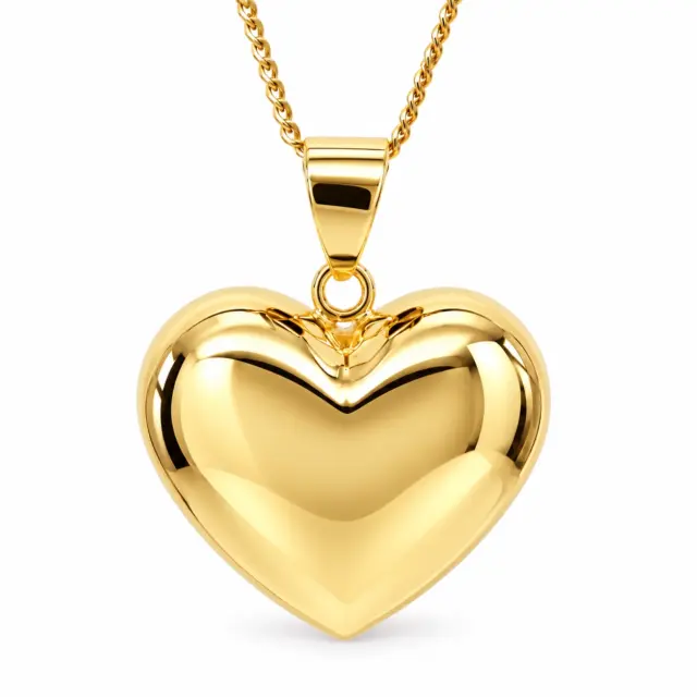9ct Yellow Gold Italian Puff Heart Pendant – 19mm - 9KC239