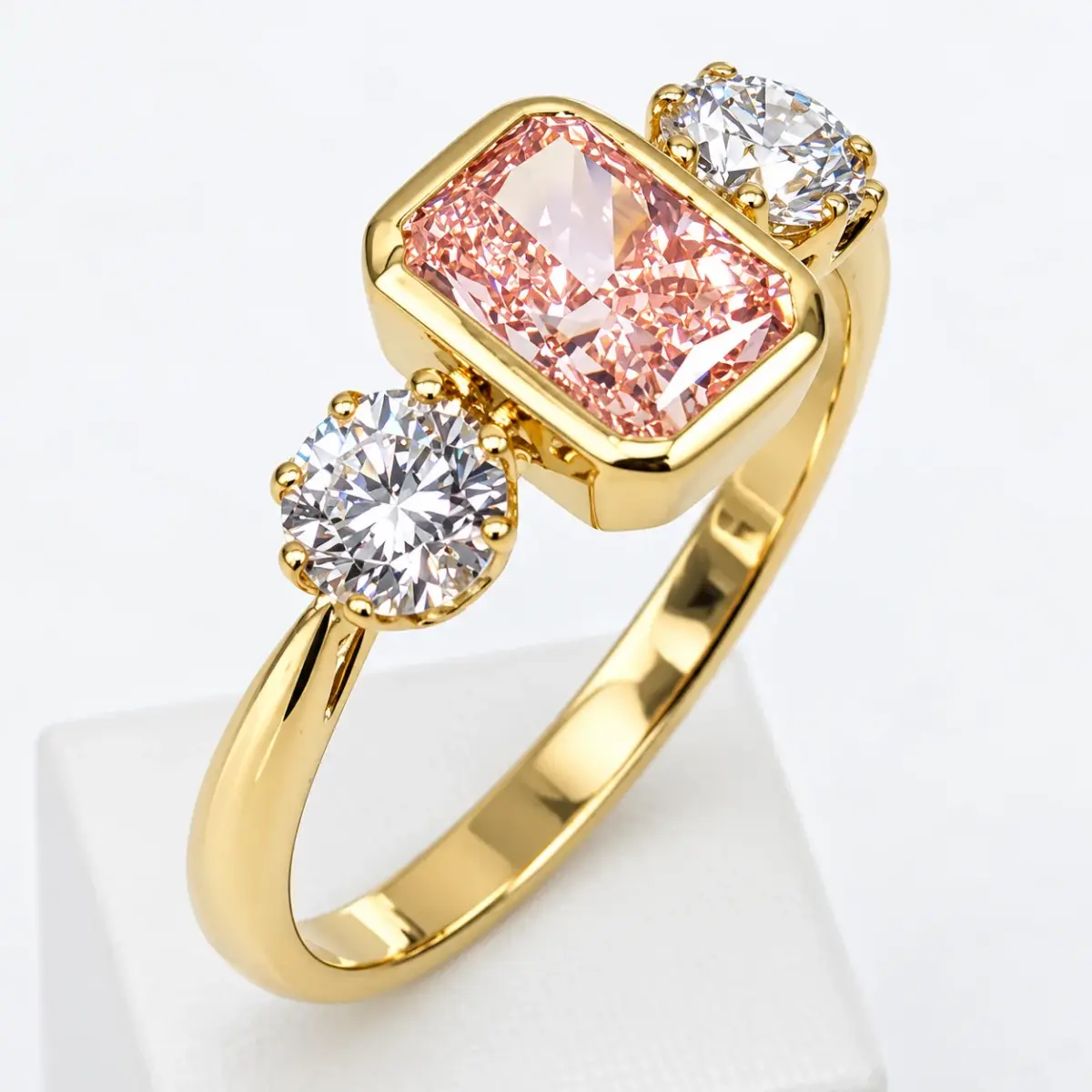 9ct Yellow Gold 1.60ct TDW Lab Grown Pink & White Diamond Three-Stone Ring - 9YCYR8305