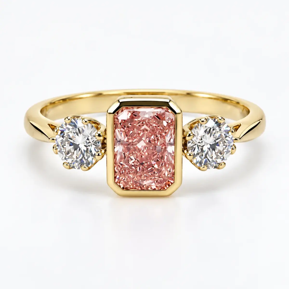 9ct Yellow Gold 1.60ct TDW Lab Grown Pink & White Diamond Three-Stone Ring - 9YCYR8305