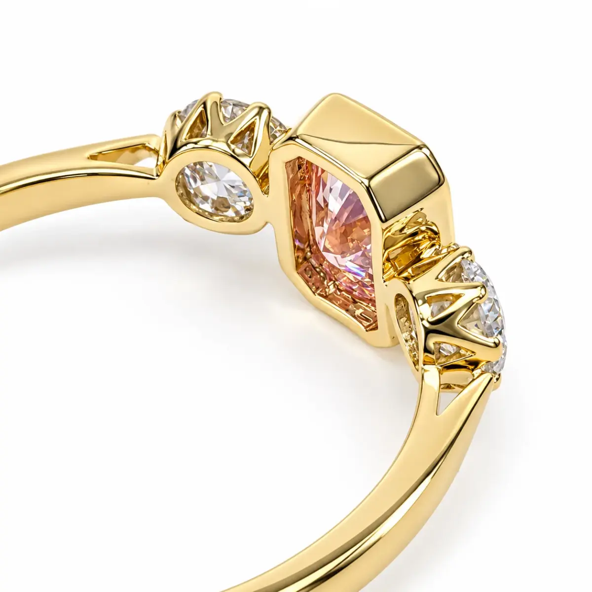 9ct Yellow Gold 1.60ct TDW Lab Grown Pink & White Diamond Three-Stone Ring - 9YCYR8305