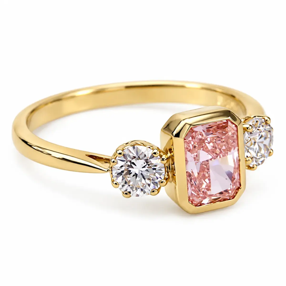 9ct Yellow Gold 1.60ct TDW Lab Grown Pink & White Diamond Three-Stone Ring - 9YCYR8305