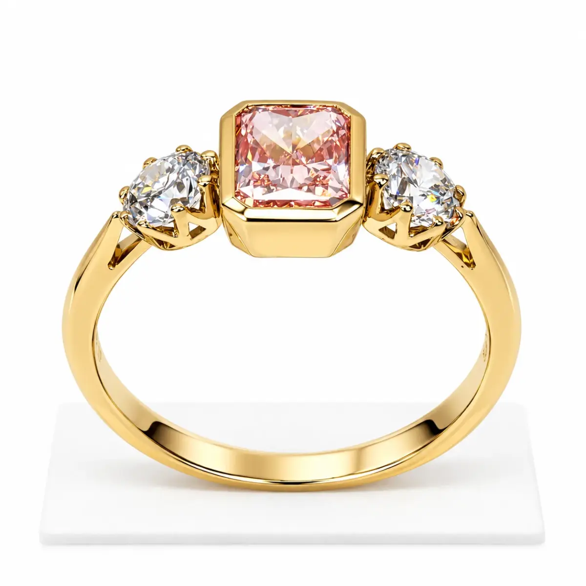9ct Yellow Gold 1.60ct TDW Lab Grown Pink & White Diamond Three-Stone Ring - 9YCYR8305