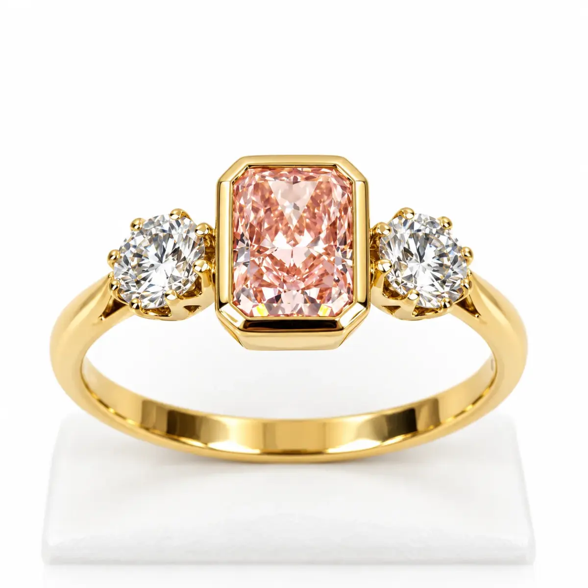 9ct Yellow Gold 1.60ct TDW Lab Grown Pink & White Diamond Three-Stone Ring - 9YCYR8305