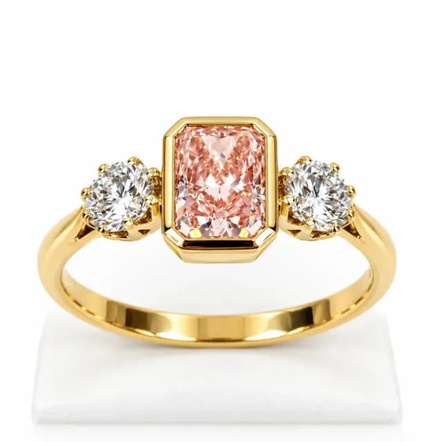 9ct Yellow Gold 1.60ct TDW Lab Grown Pink & White Diamond Three-Stone Ring - 9YCYR8305