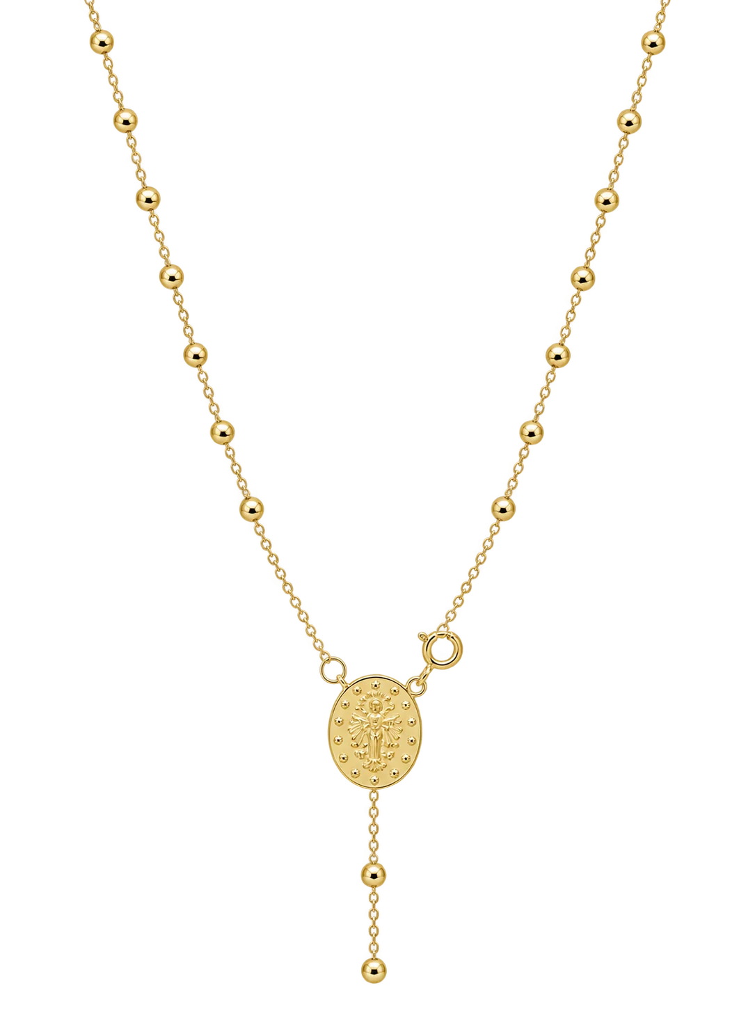 9ct Yellow Gold Miraculous Madonna Rosary Necklace with CZ Cross – 50cm Chain + 10cm Drop | Made in Italy - 9KRB00850