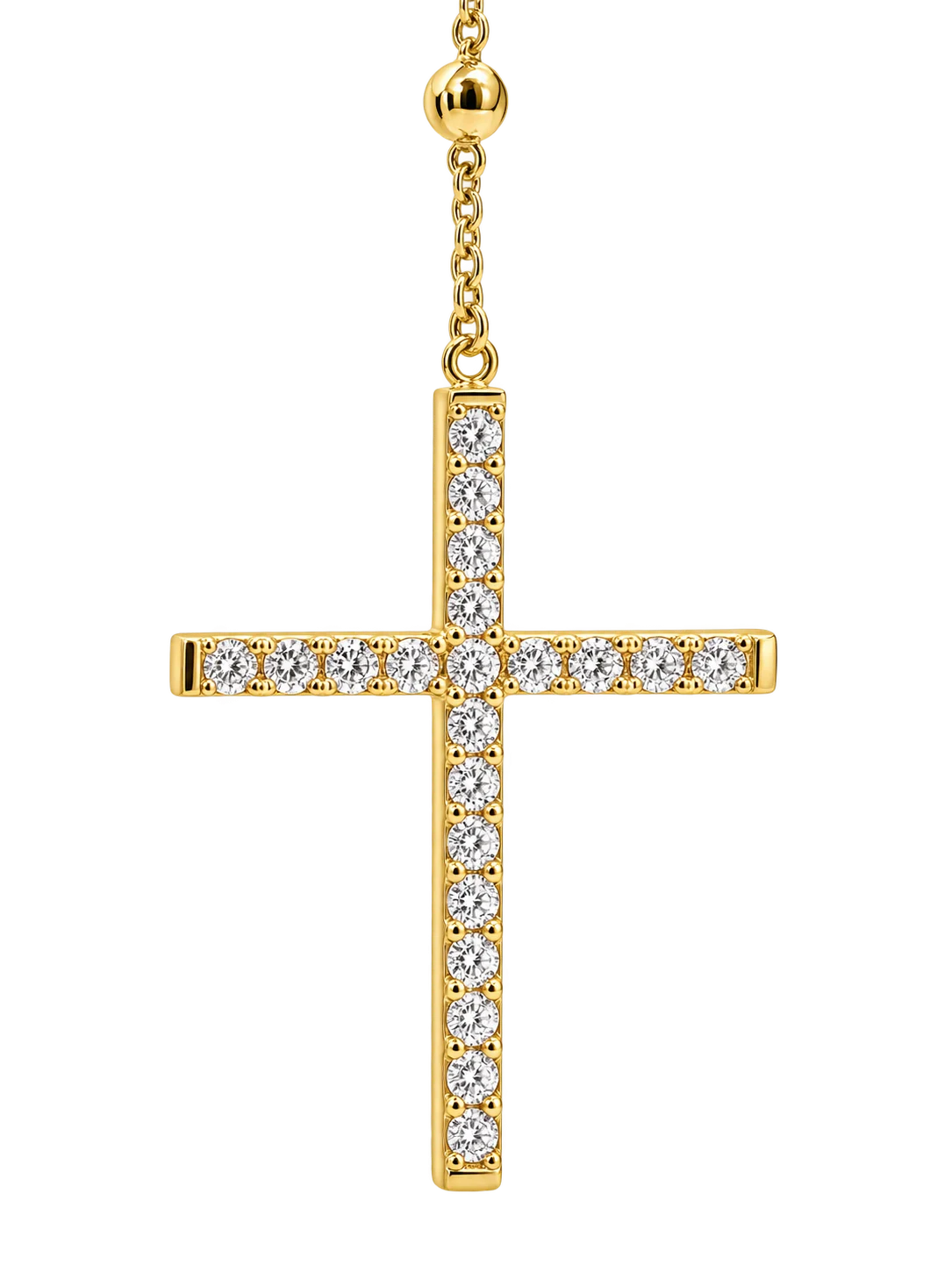 9ct Yellow Gold Miraculous Madonna Rosary Necklace with CZ Cross – 50cm Chain + 10cm Drop | Made in Italy - 9KRB00850