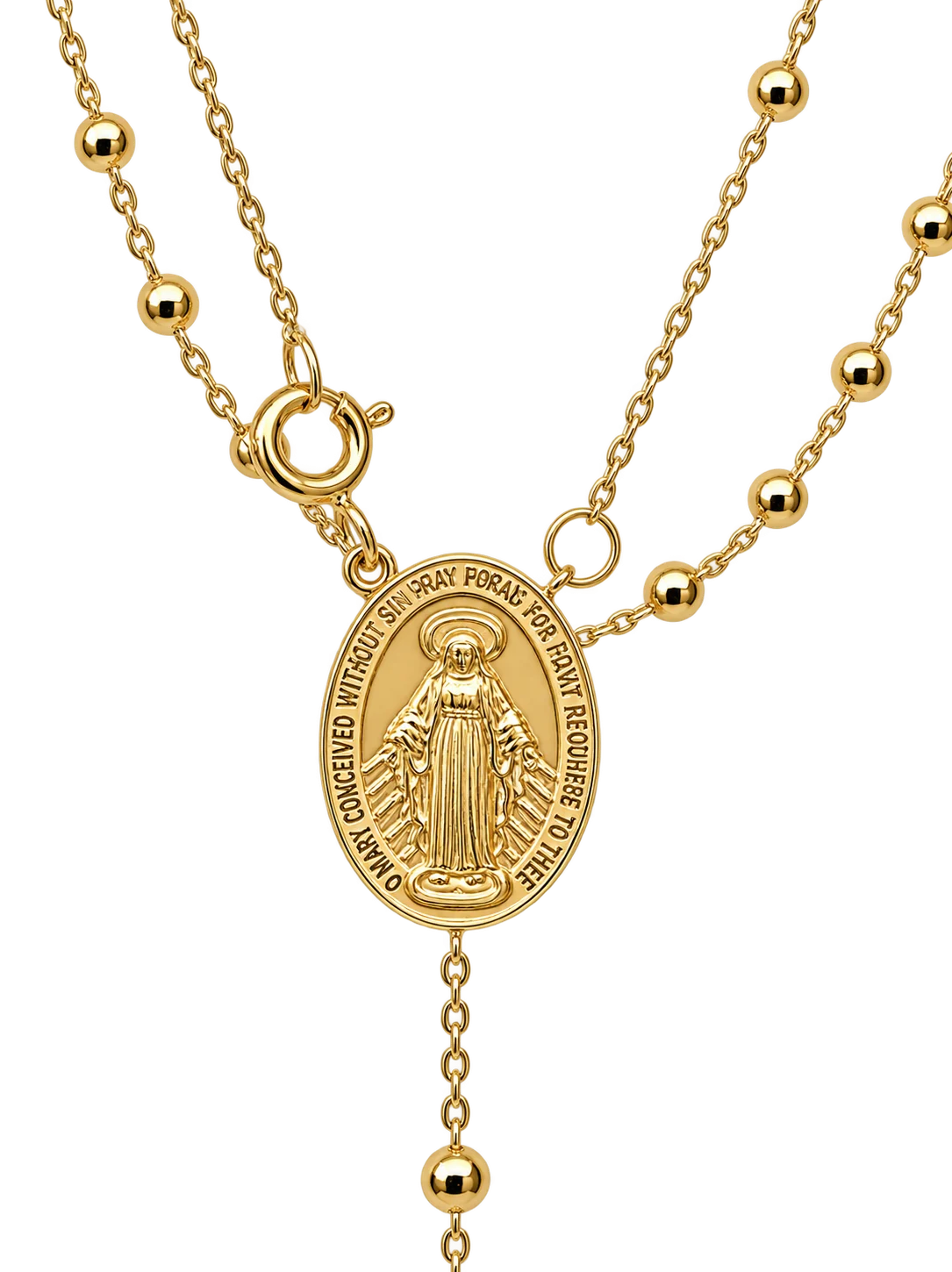 9ct Yellow Gold Miraculous Madonna Rosary Necklace with CZ Cross – 50cm Chain + 10cm Drop | Made in Italy - 9KRB00850