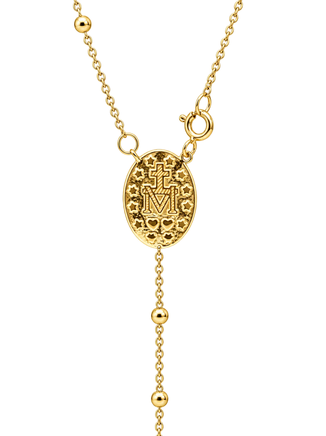 9ct Yellow Gold Miraculous Madonna Rosary Necklace with CZ Cross – 50cm Chain + 10cm Drop | Made in Italy - 9KRB00850