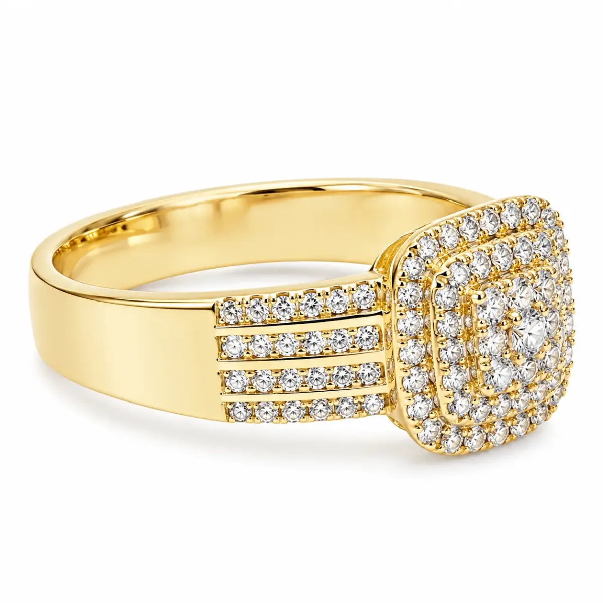 9ct Yellow Gold Multi-Row Cushion Halo CZ Cluster Dress Ring - 9YCYR7976