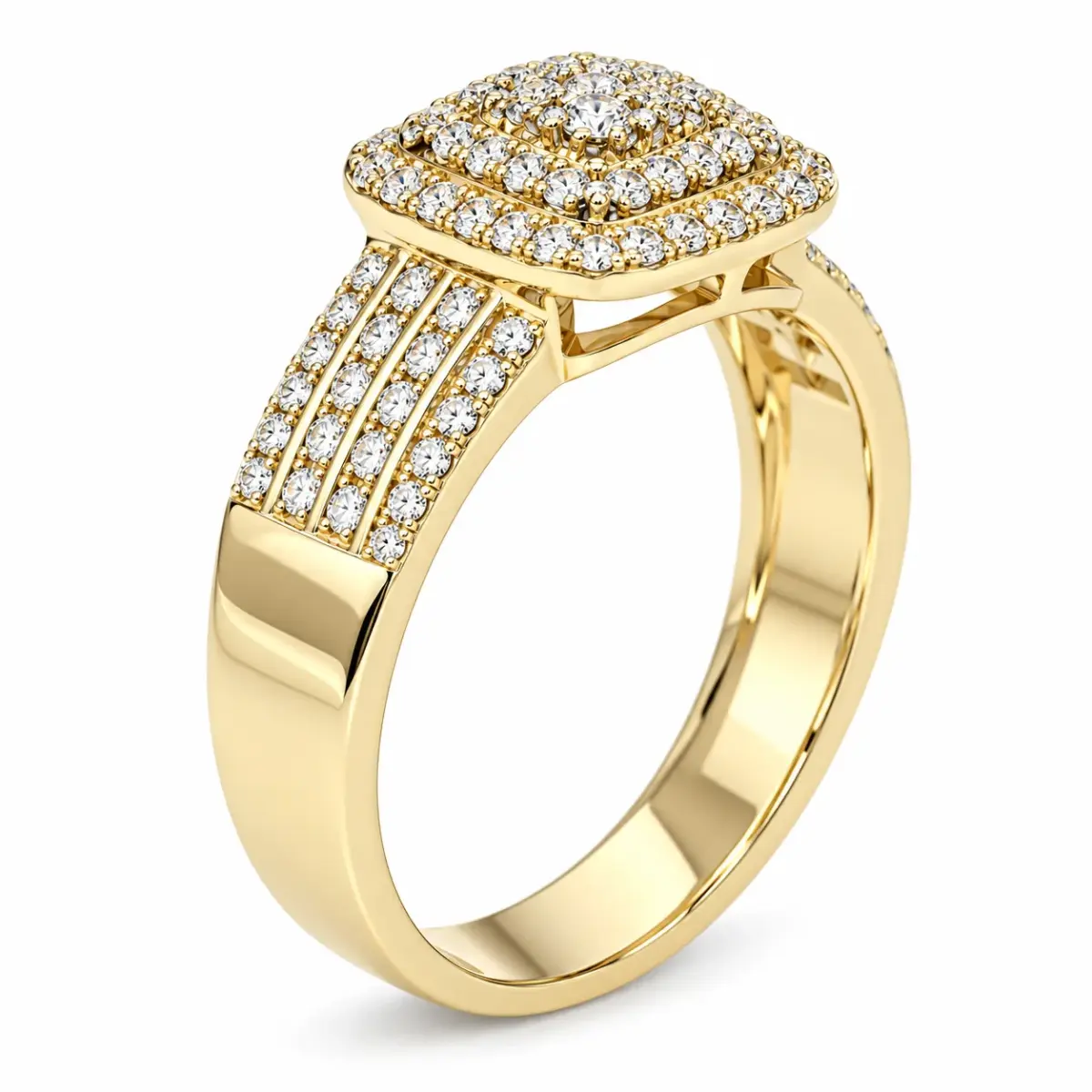 9ct Yellow Gold Multi-Row Cushion Halo CZ Cluster Dress Ring - 9YCYR7976