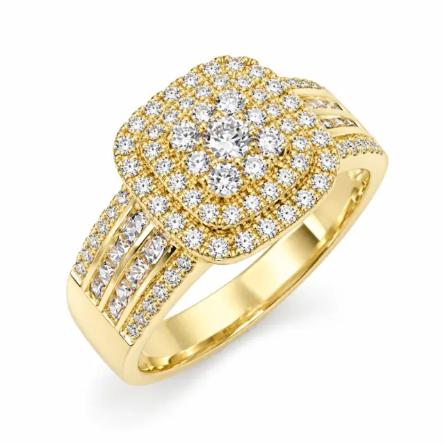 9ct Yellow Gold Multi-Row Cushion Halo CZ Cluster Dress Ring - 9YCYR7976