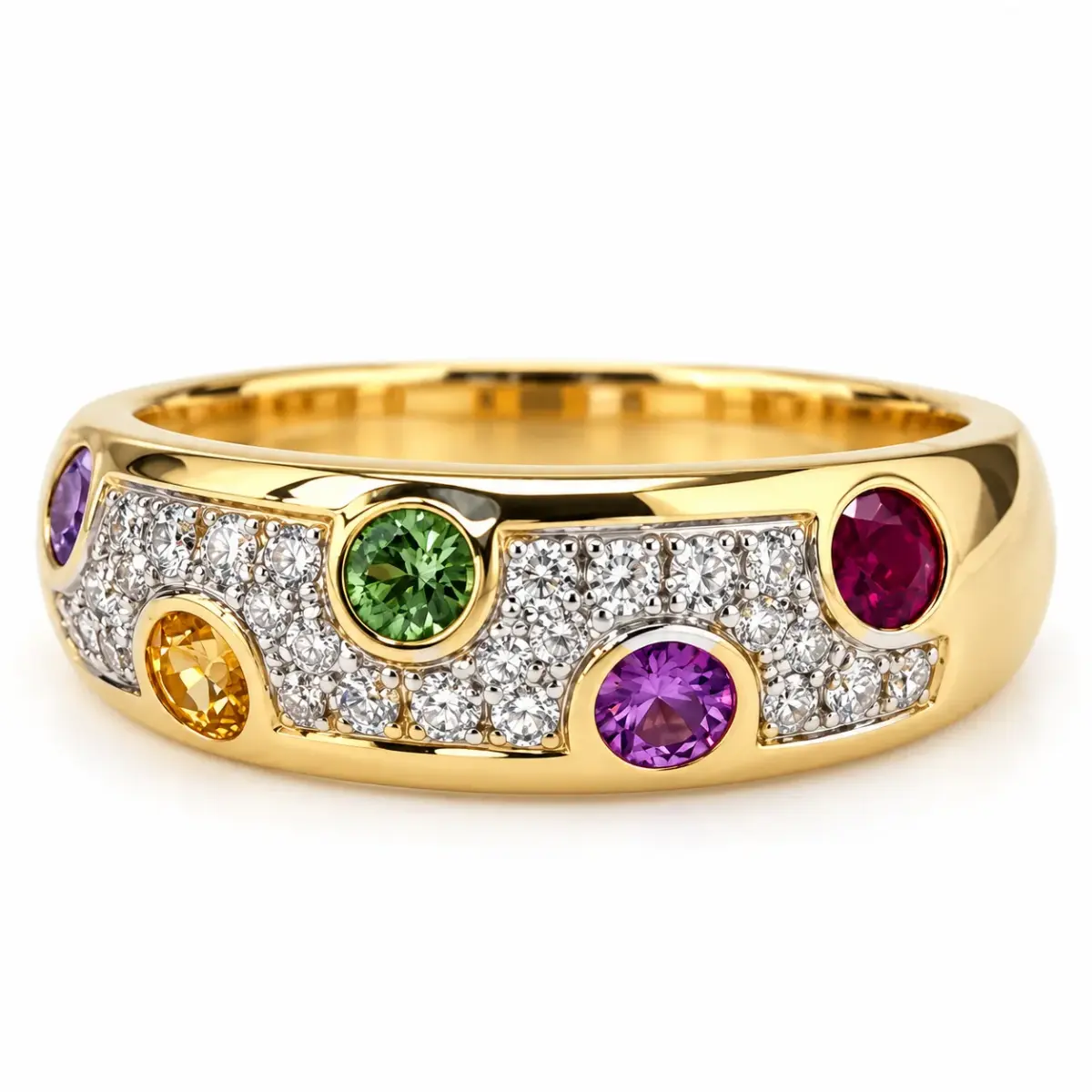9ct Yellow Gold Multicoloured Sapphire & Natural Diamond Dress Ring – 0.68ct Sapphires & 0.20ct Diamonds - 9YCYR2351SAP