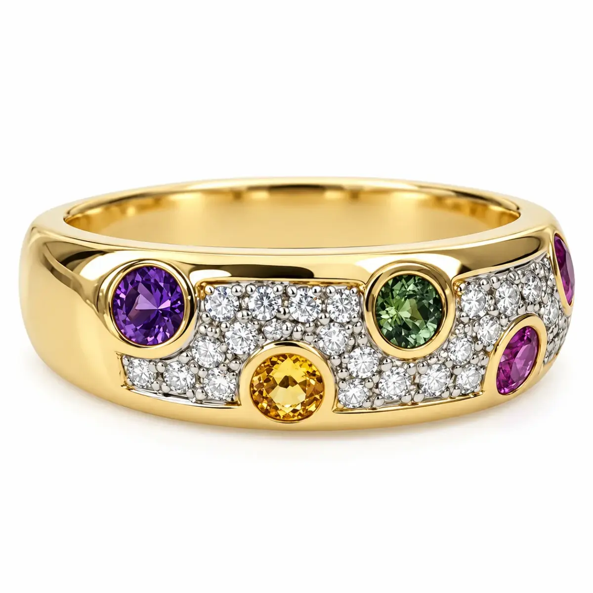 9ct Yellow Gold Multicoloured Sapphire & Natural Diamond Dress Ring – 0.68ct Sapphires & 0.20ct Diamonds - 9YCYR2351SAP