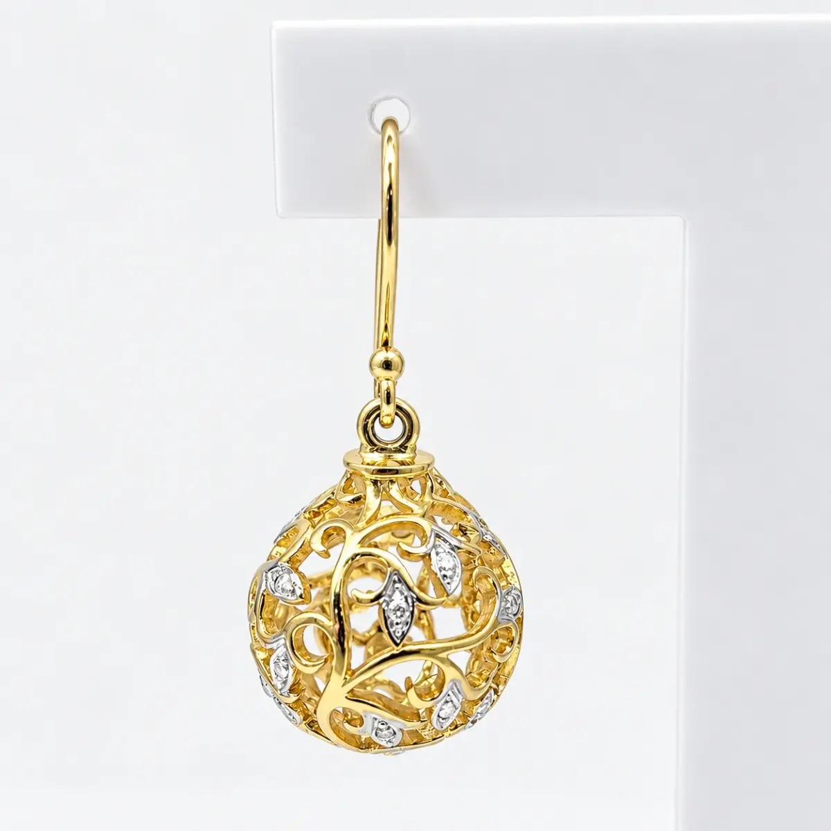 9ct Yellow Gold Natural Diamond Filigree Ball Hook Drop Earrings – 31mm - CYE1202