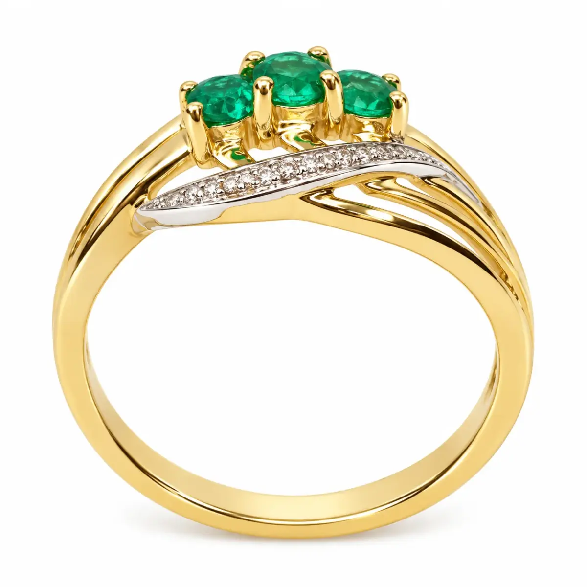 9ct Yellow Gold Natural Emerald & Diamond Crossover Ring - CYR3222/EMERALD