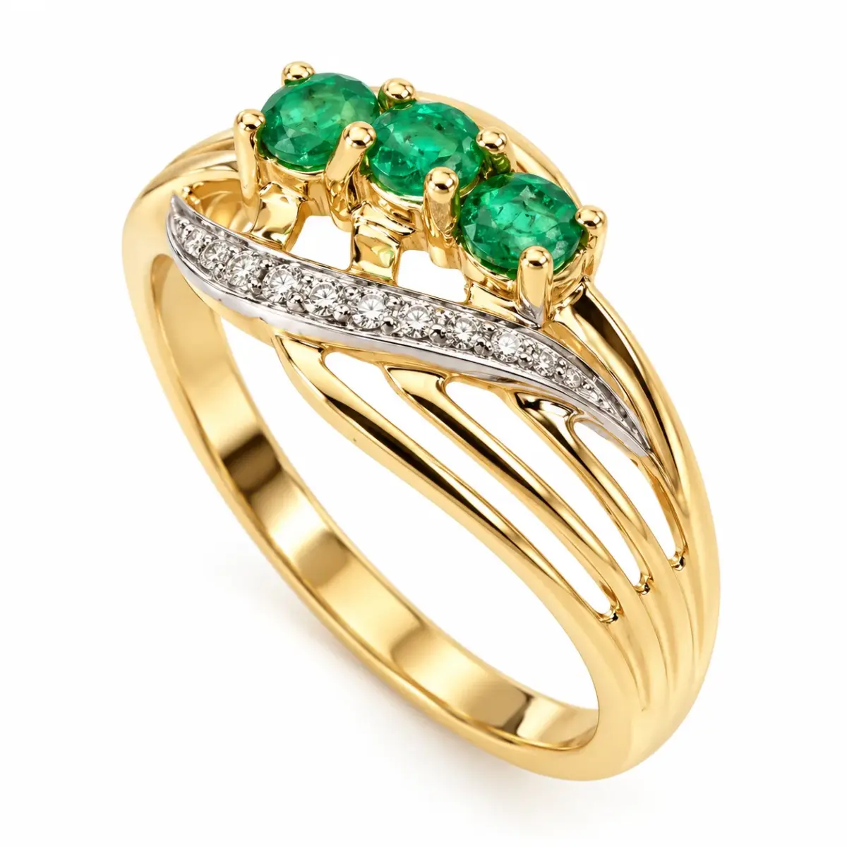 9ct Yellow Gold Natural Emerald & Diamond Crossover Ring - CYR3222/EMERALD