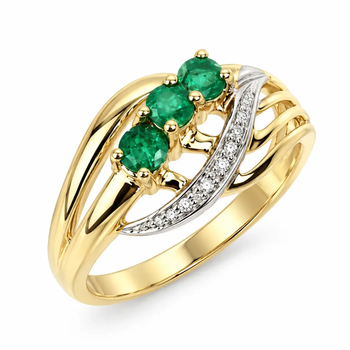 9ct Yellow Gold Natural Emerald & Diamond Crossover Ring - CYR3222/EMERALD