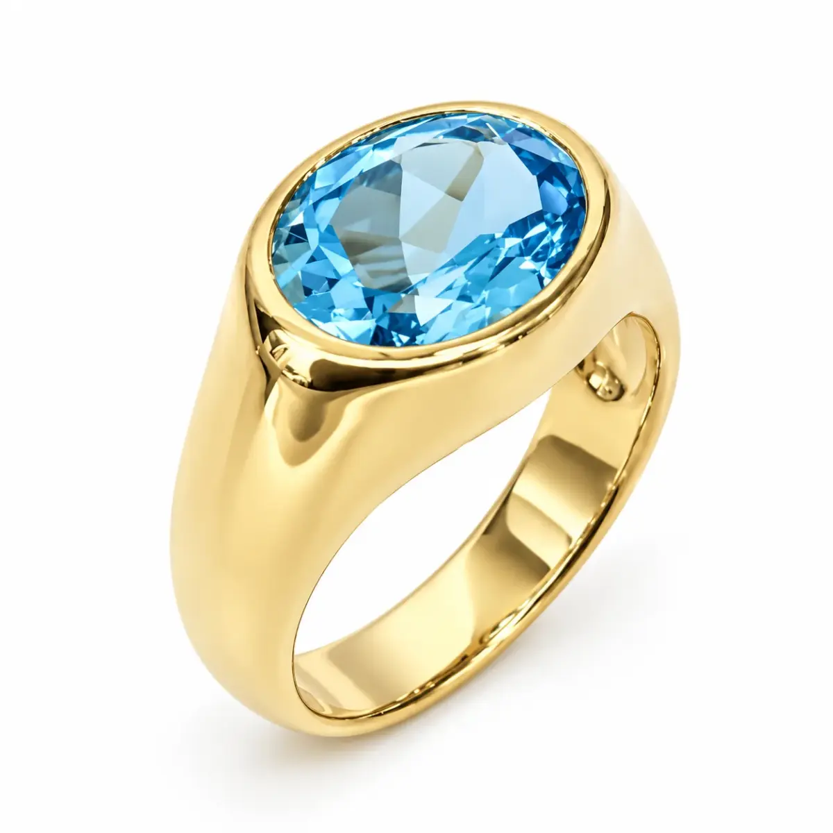 9ct Yellow Gold Oval Blue Topaz Bezel Set Signet Ring - CYR8119/TOPAZ