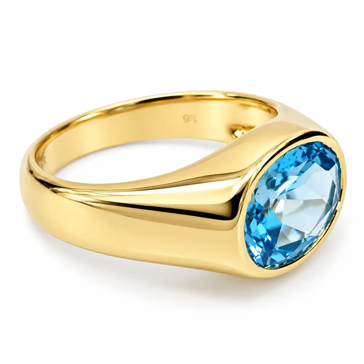 9ct Yellow Gold Oval Blue Topaz Bezel Set Signet Ring - CYR8119/TOPAZ