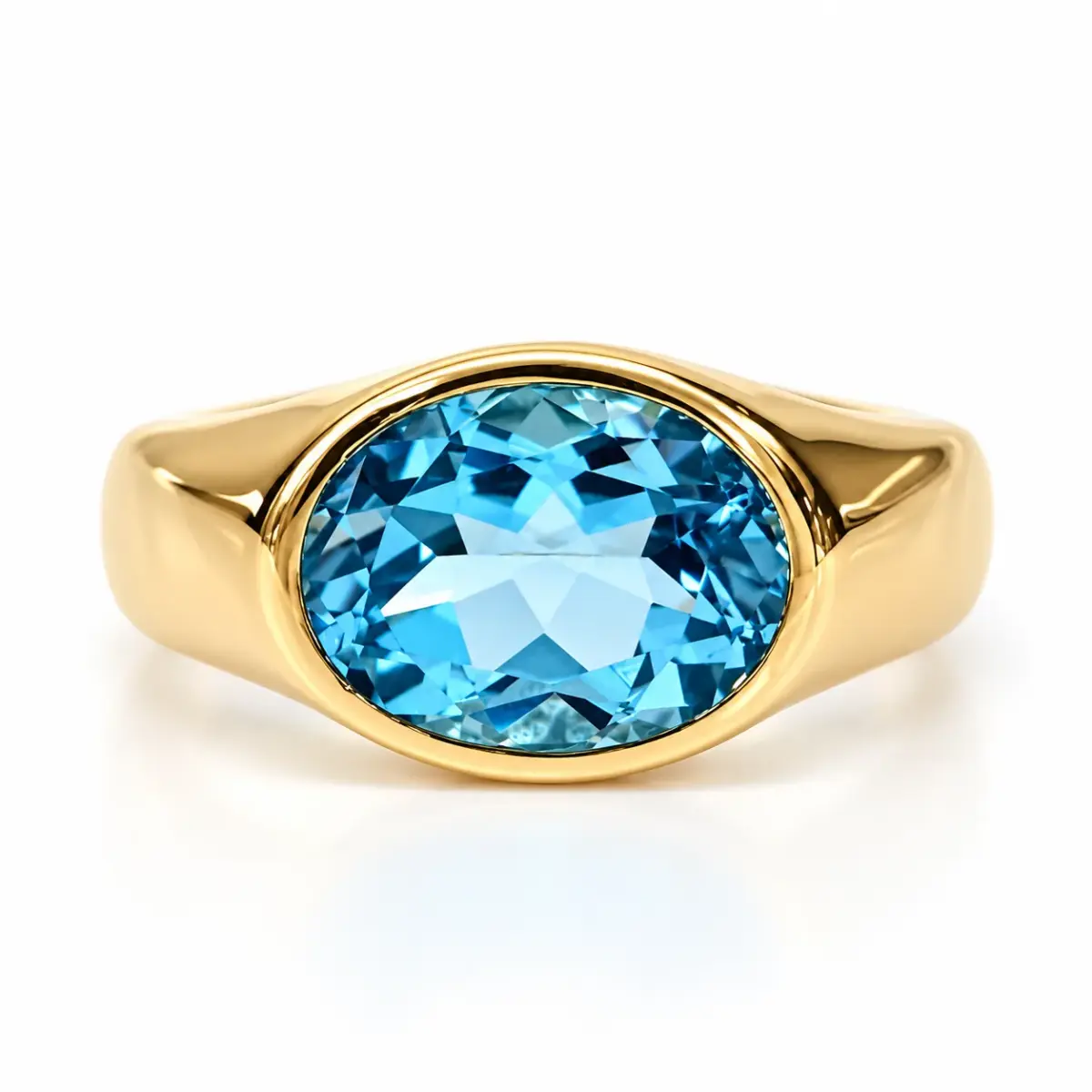 9ct Yellow Gold Oval Blue Topaz Bezel Set Signet Ring - CYR8119/TOPAZ