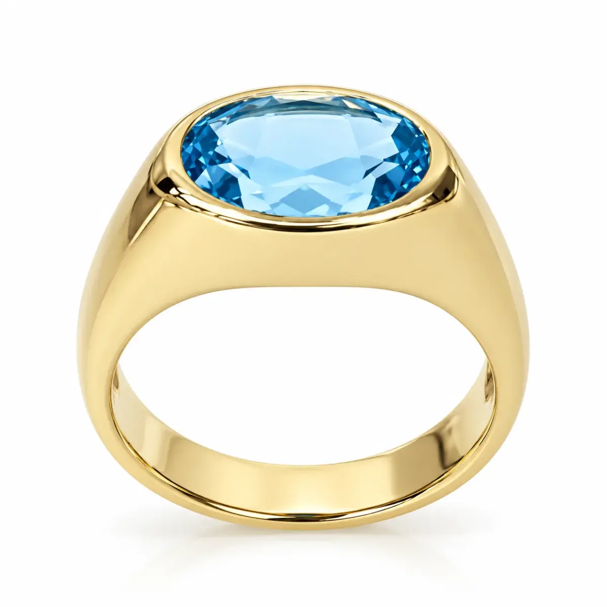 9ct Yellow Gold Oval Blue Topaz Bezel Set Signet Ring - CYR8119/TOPAZ