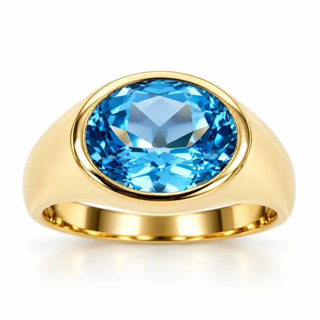 9ct Yellow Gold Oval Blue Topaz Bezel Set Signet Ring - CYR8119/TOPAZ