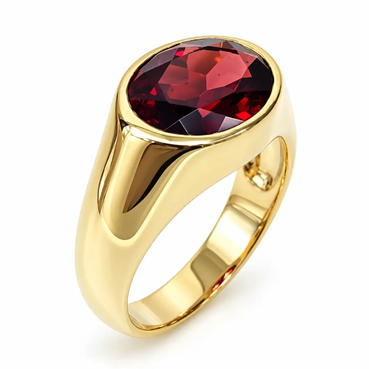 9ct Yellow Gold Oval Cut Garnet Bezel Set Ring – Size O - CYR8119/GARNET