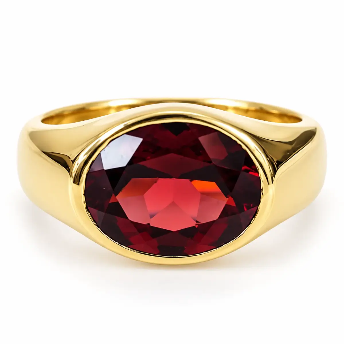 9ct Yellow Gold Oval Cut Garnet Bezel Set Ring – Size O - CYR8119/GARNET