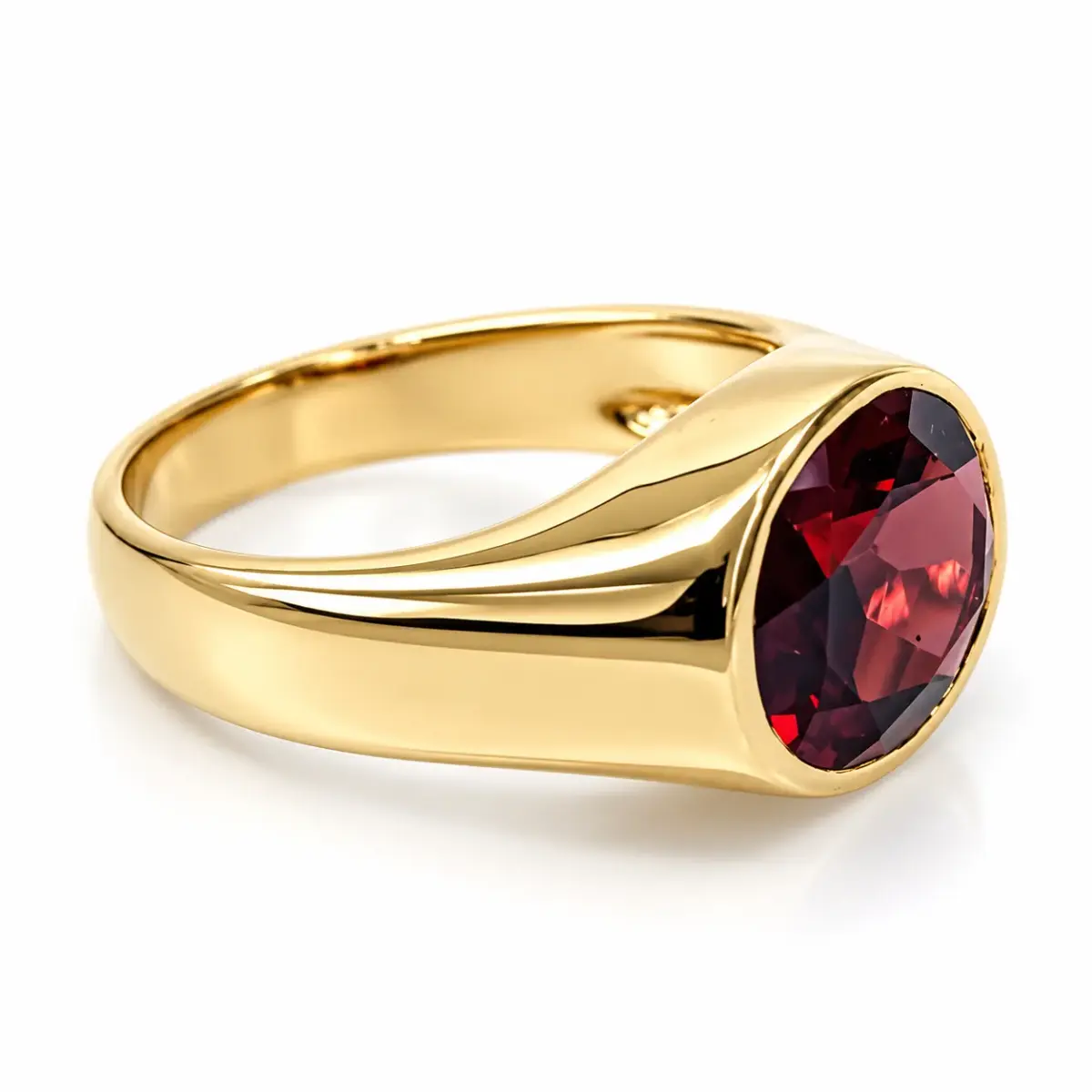 9ct Yellow Gold Oval Cut Garnet Bezel Set Ring – Size O - CYR8119/GARNET