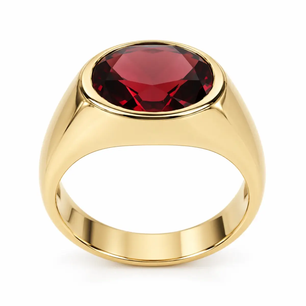 9ct Yellow Gold Oval Cut Garnet Bezel Set Ring – Size O - CYR8119/GARNET