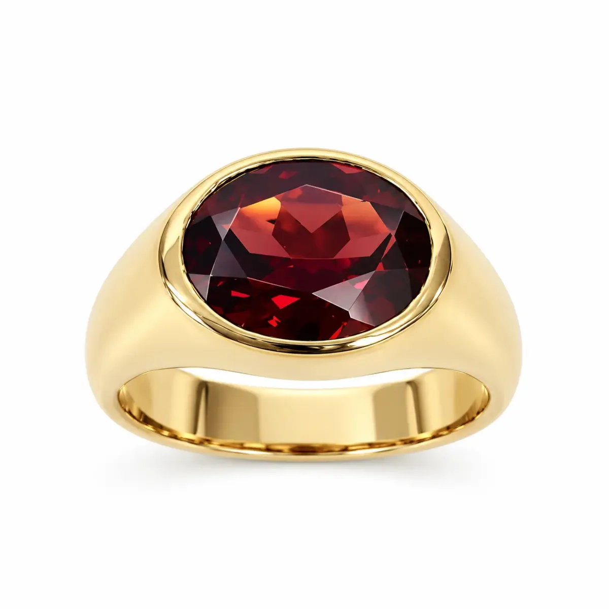 9ct Yellow Gold Oval Cut Garnet Bezel Set Ring – Size O - CYR8119/GARNET