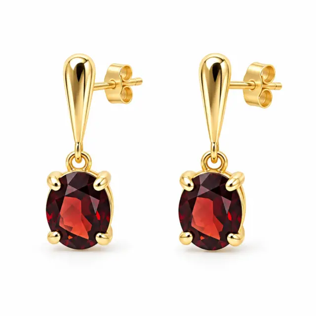 9ct Yellow Gold Oval Garnet Drop Stud Earrings – 0.78ct - CYE2068GAR