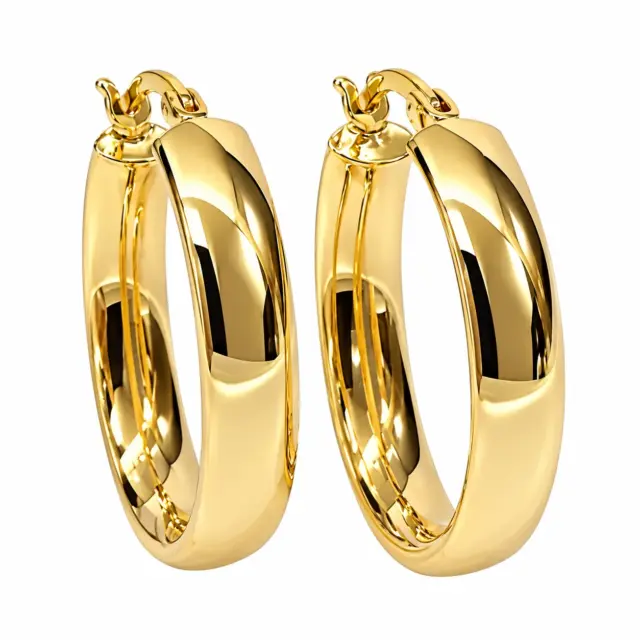 9ct Yellow Gold Oval Tube Hoop Earrings – 20mm x 14mm Inside Diameter | 5mm Wide | Made in Italy - 9KER193Y20X14