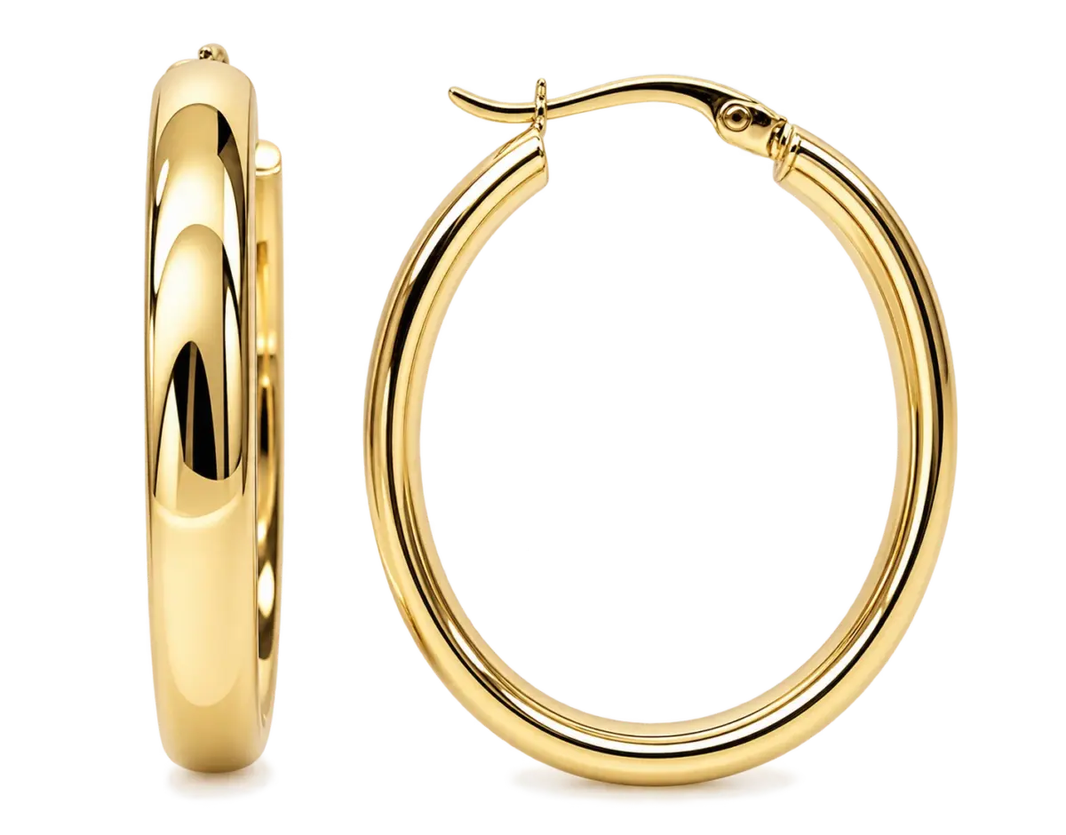 9ct Yellow Gold Oval Tube Hoop Earrings – 28mm x 23mm Inside Diameter | 5mm Wide | Made in Italy - 9KER193Y28X23