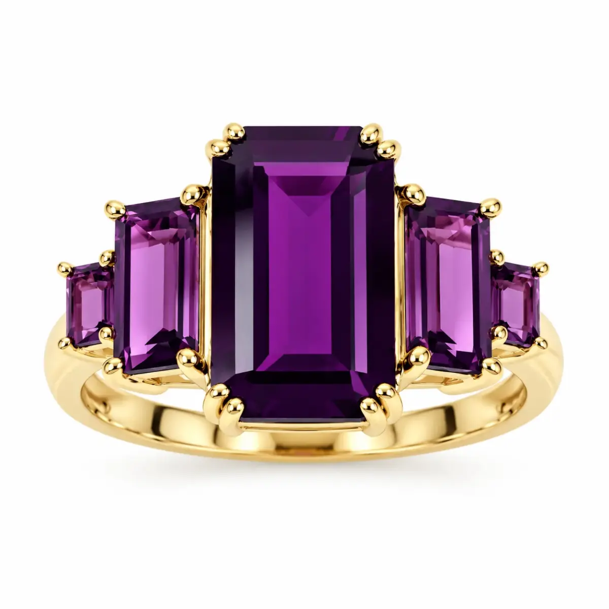 9ct Yellow Gold Radiant Cut Rhodolite Garnet Five Stone Ring - 9YCYR7905RG